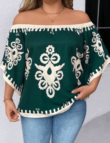 Cămașă cu mânecă scurtă Shein Curve+, verde