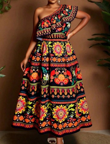 Rochie maxi Shein Curve+, mix culori