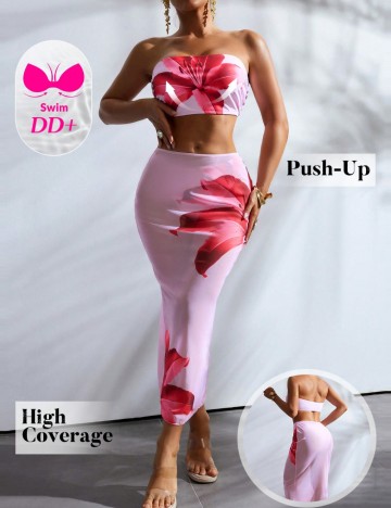 Set costum de baie și fustă Shein, mix culori