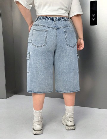 Pantaloni 3/4 Shein Curve+, albastru
