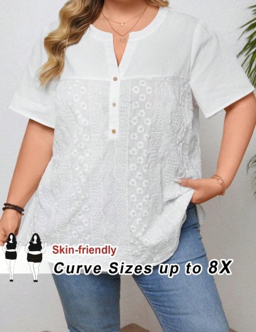 Cămașă cu mânecă scurtă Shein Curve+, alb