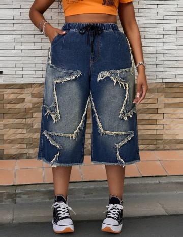 Jeans 3/4 Shein Curve+, albastru