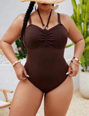 Costum de baie întreg Shein Curve+, maro