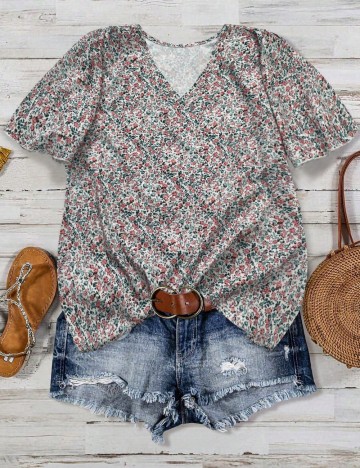 Cămașă cu mânecă scurtă Shein Curve+, floral print