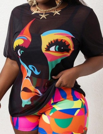 Tricou de plajă Shein Curve+, negru