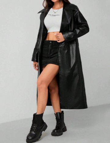 Trench imitație de piele Shein, negru
