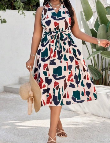 Rochie midi Shein Curve+, mix culori