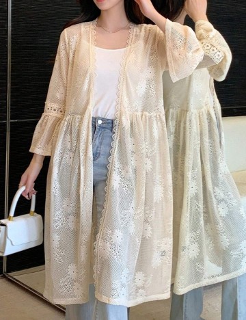 Cardigan lung Shein, crem