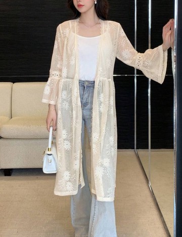 Cardigan lung Shein, crem