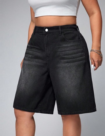 Pantaloni scurți de blugi Shein Curve+, negru