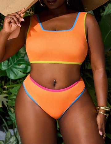 Costum de baie Shein Curve+, portocaliu