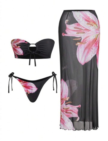 Set costum de baie și fustă Shein, mix culori