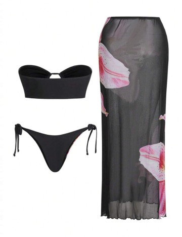 Set costum de baie și fustă Shein, mix culori