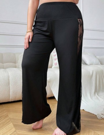 Pantaloni de pijama Shein Curve+, negru