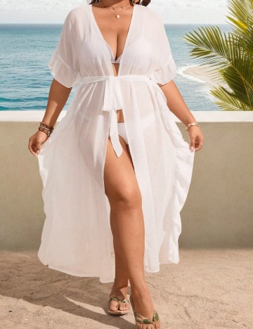 Cardigan de plajă Shein Curve+, alb
