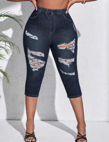 Jeans 3/4 Shein Curve+, albastru