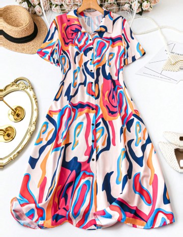Rochie midi Shein Curve+, mix culori