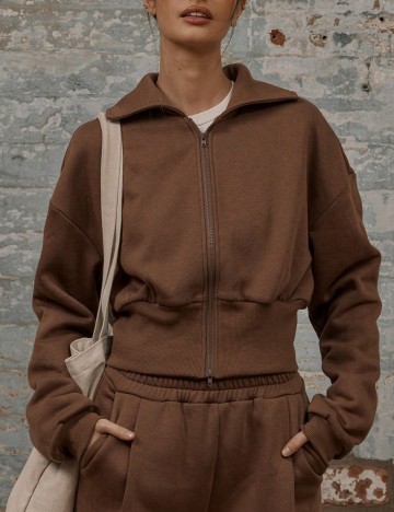 Bluză cu fermoar MUSERA by Shein, maro