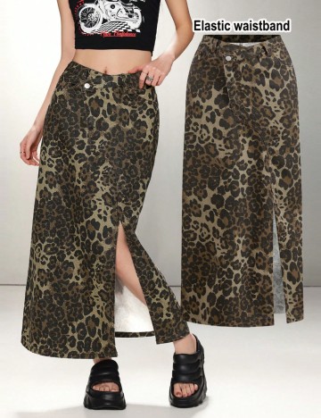 Fustă de blugi Shein Curve+, animal print