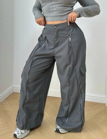 Pantaloni Shein Curve+, gri