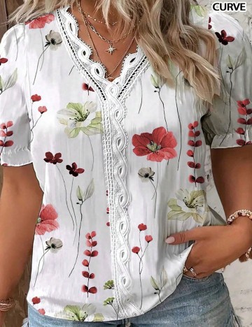 Cămașă cu mânecă scurtă Shein Curve+, floral print