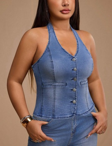 Top Shein Curve+, albastru
