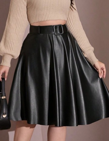 Fustă Imitație Piele Shein Curve+, negru