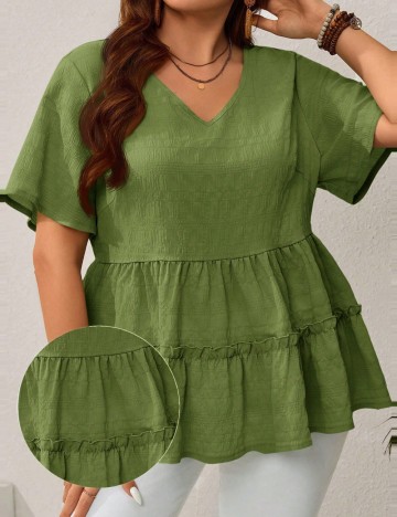 Cămașă cu mânecă scurtă Shein Curve+, verde