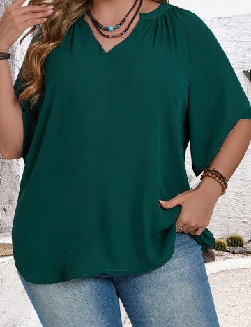 Cămașă cu mânecă scurtă Shein Curve+, verde
