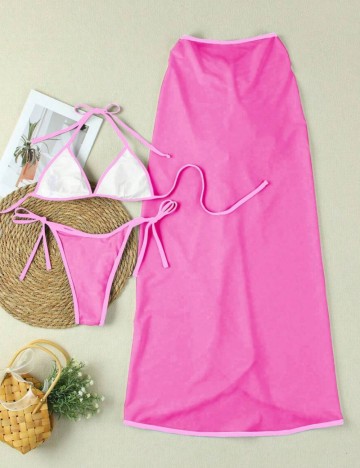 Set costum de baie și fustă Shein, roz