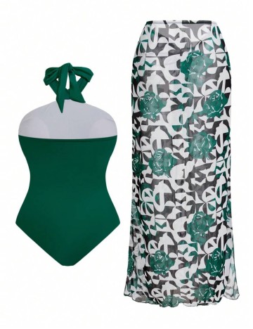 Set costum de baie și fustă Shein, mix culori