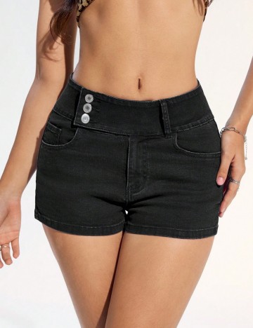 Pantaloni scurți din blugi Shein, negru