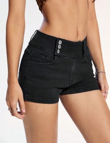 Pantaloni scurți din blugi Shein, negru