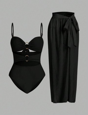 Set costum de baie și fustă Shein, negru