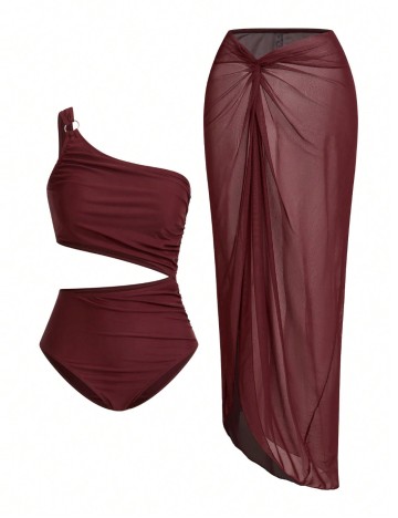 Set costum de baie și fustă Shein, maro