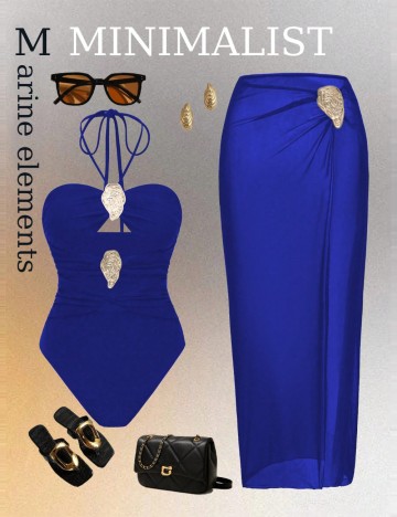 Set costum de baie și fustă Shein Curve+, albastru