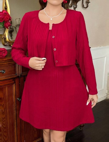 Set Rochie și Cardigan Shein Curve+, roșu
