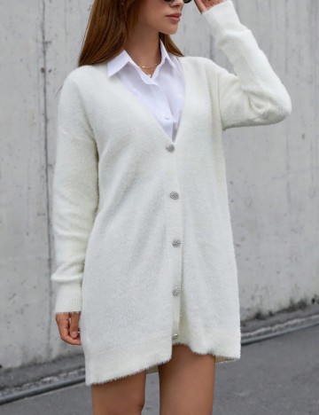 Cardigan lung Shein, alb