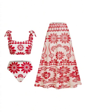 Set costum de baie și fustă Shein, mix culori