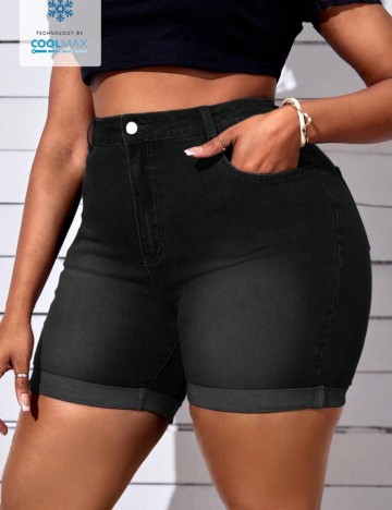 Pantaloni scurți de blugi Shein Curve+, negru