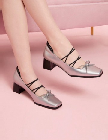 Pantofi cu toc CUCCOO by SHEIN, argintiu