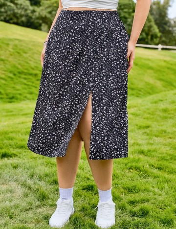 Fustă midi Shein Curve+, mix culori