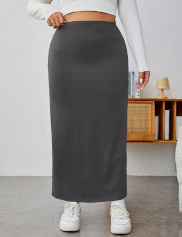 Fustă midi Shein Curve+, gri