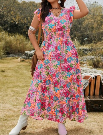 Rochie maxi Shein Curve+, mix culori