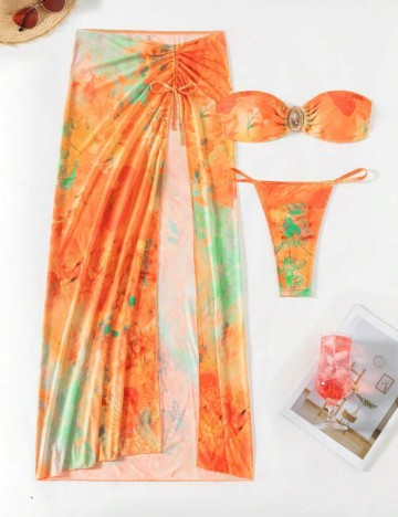 Set costum de baie și fustă Shein, mix culori