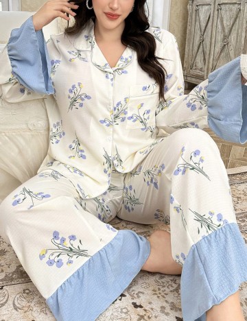Compleu pijamale Shein Curve+, crem