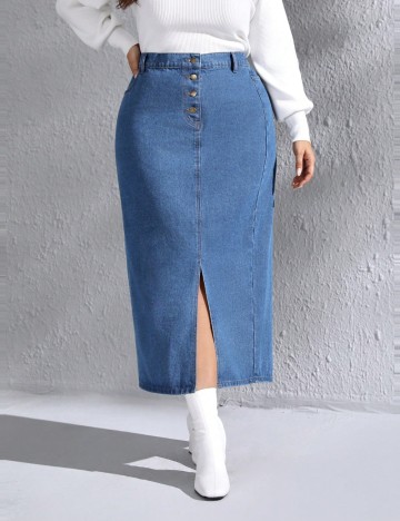 Fustă maxi Shein Curve+, albastru