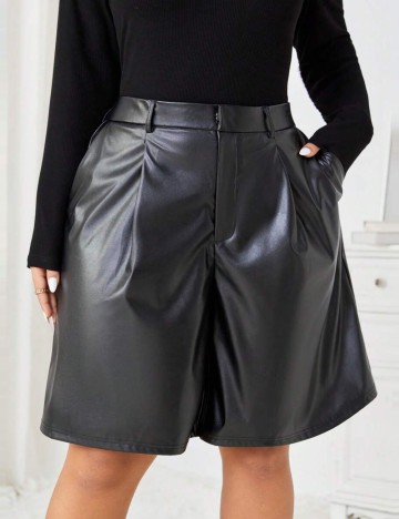 Pantaloni din imitatie de piele Shein Curve+, negru
