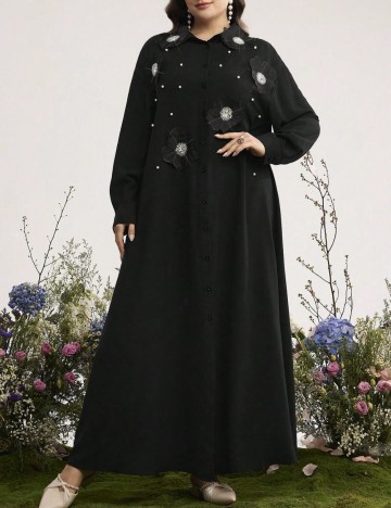 Rochie tip cămașă Shein Curve+, negru