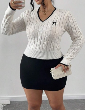 Pulover Shein Curve+, alb